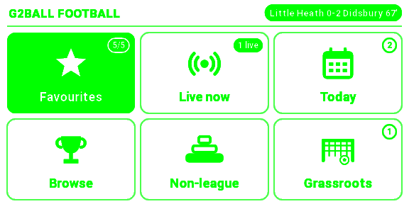 G2Ball home screen on the glasses, showing live match counts